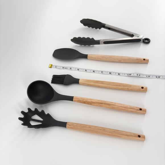11-Piece Silicone Kitchen Utensil Set with Wooden Handles and Holder - BPA Free - Picture 8 of 9